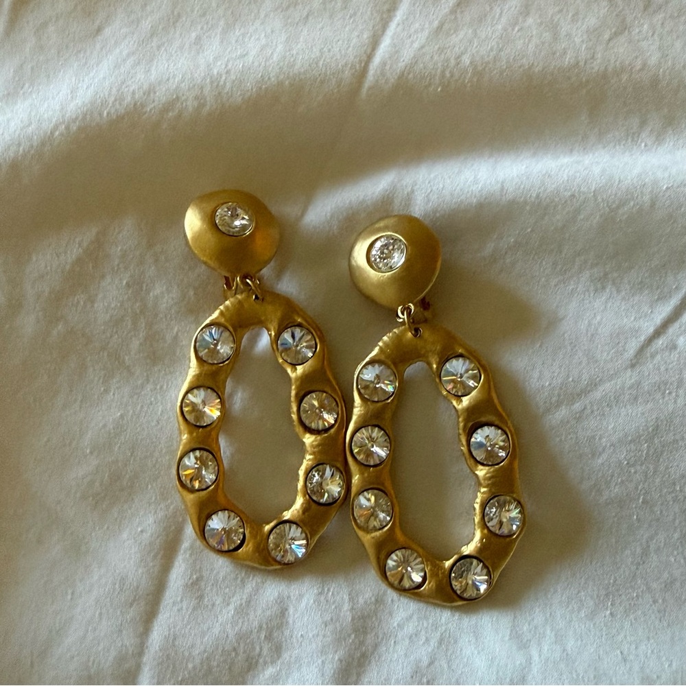 Large Norma Jean mid century modern Elegant Gold and Crystal Earrings